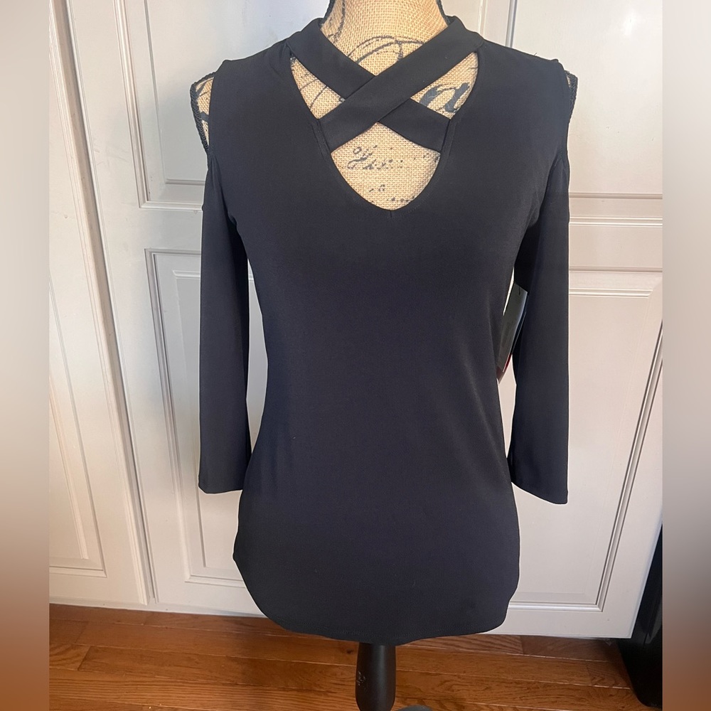 Sexy black cut out chest cold shoulder top